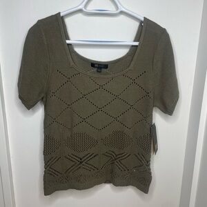 NEW Frye Womens Heritage Olive Knit Top size Large Square Neck Short Sleeve Boho